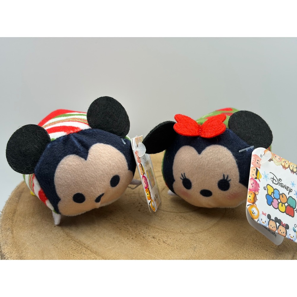 Disney Tsum Tsum Holiday Mickey Minnie Mouse Plush Set Christmas Candy Cane Dot